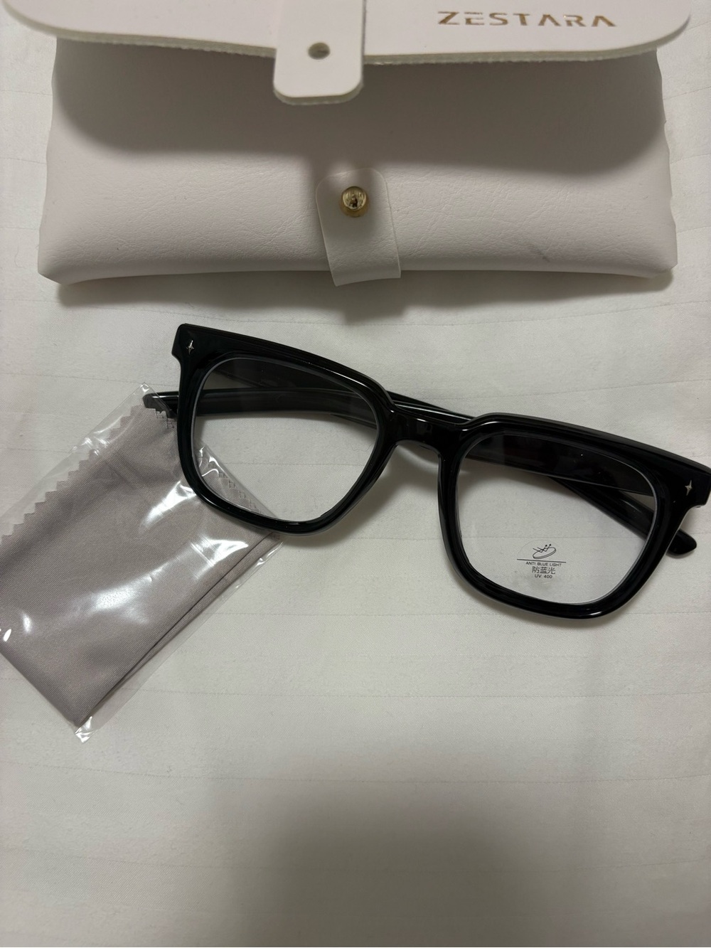 Black Women's Fashion blue light glasses with White Case